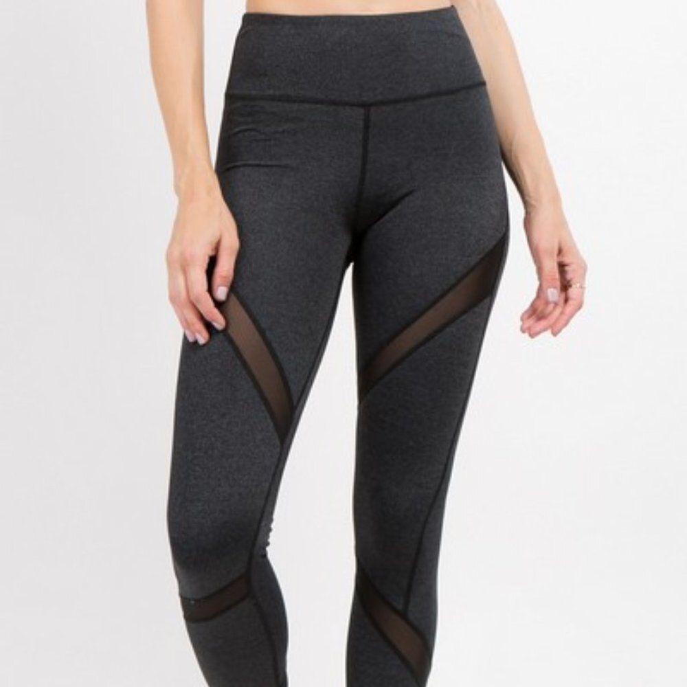 Mesh-Panel Active Leggings Wide waist band